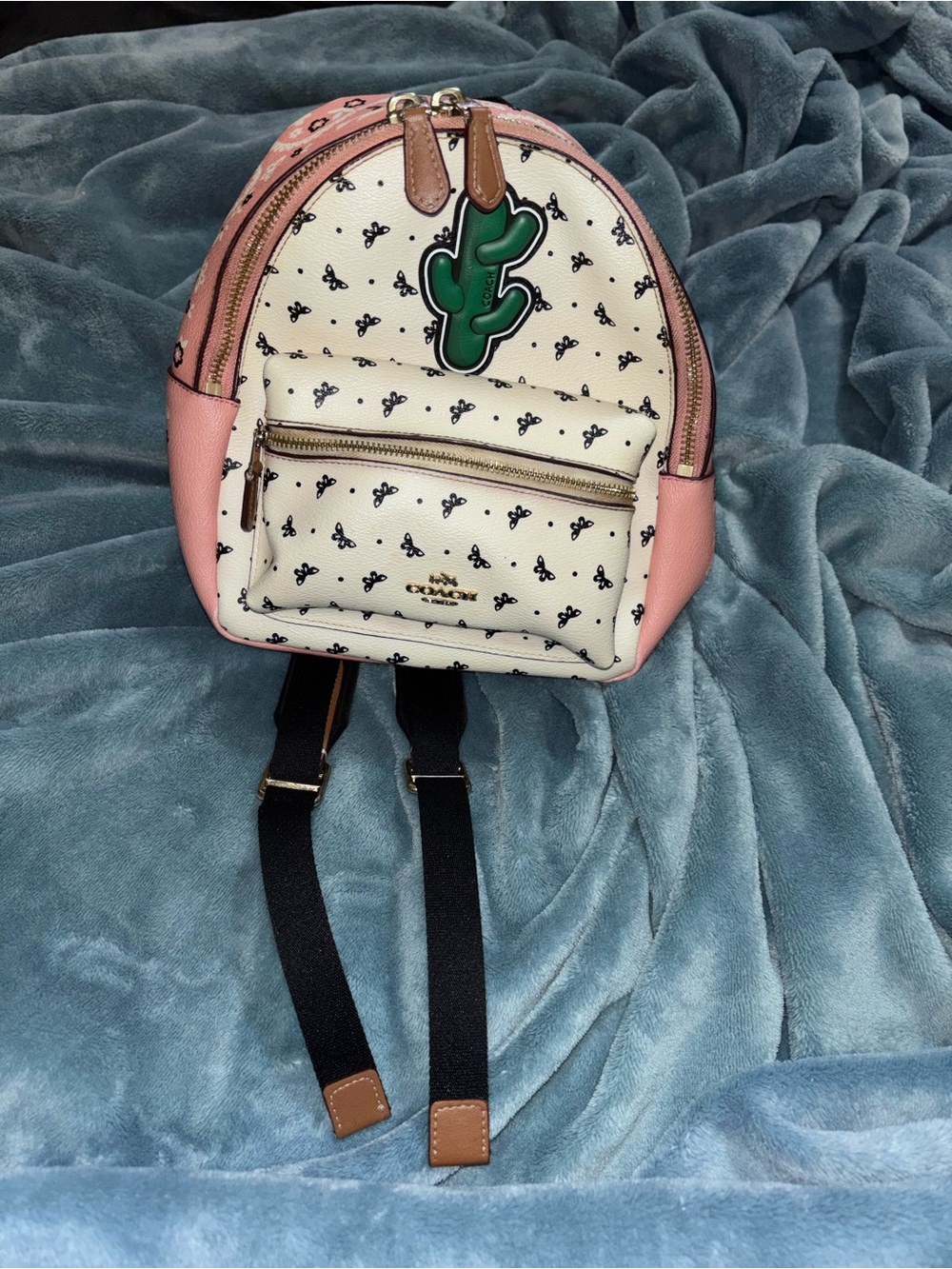 Coach Pink and Cream Mini Backpack with Cactus
